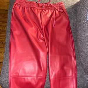 Women red leather pants